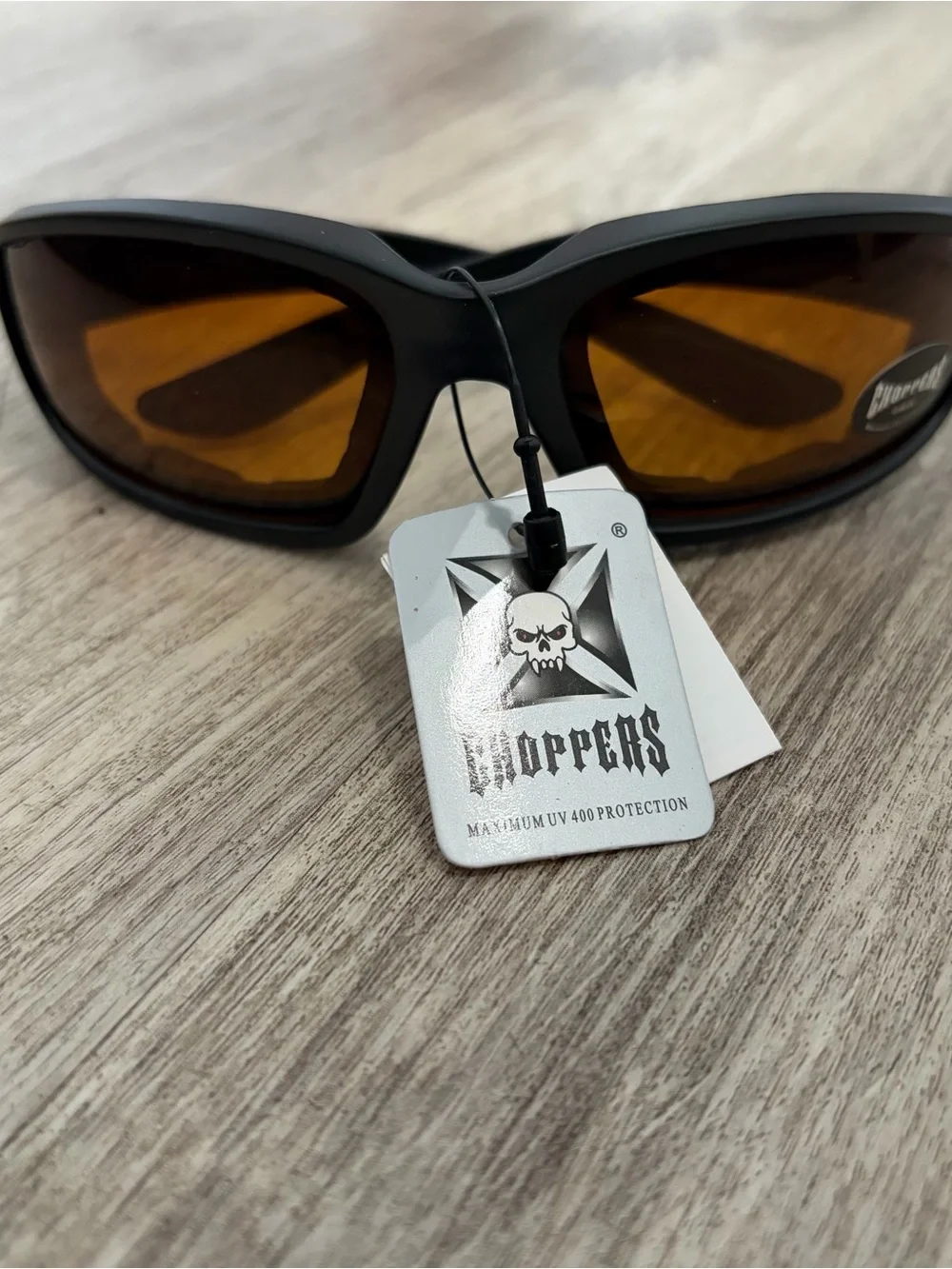 Choppers Padded Wrap Around Motorcycle Sunglasses Amber Lens Biker Moto New